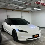 Gloss White Shift Blue PPF Wrap Tesla Model 3 Full View