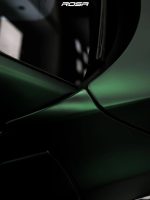 Installed MOZX ROSA Matte Army Green TPU wrap close-up on car side mirror, real vehicle matte military green effect