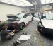 Professional car wrap installation shop finished product, grey SUV with matte metallic wrap