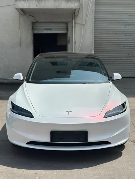 White Iridescent Red PPF Wrap Tesla Model Y Front Full View