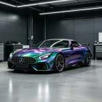 MOZX Smart chameleon green blue purple PET car wrap on Mercedes AMG