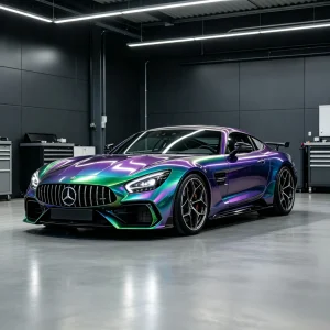 MOZX Smart chameleon green blue purple PET car wrap on Mercedes AMG