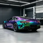 Rear side view Mercedes AMG MOZX Smart chameleon green blue purple PET car wrap