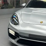 MOZX Elite GT Silver Self-Healing TPU Car Wrap installed on Porsche Panamera, glossy silver color change film