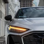 Audi front headlight shot wrapped with MOZX Smart GT Silver PET Vinyl Wrap, metallic silver PET car film