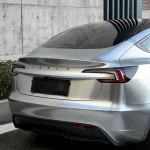 Rear view Tesla Model3 covered by MOZX Smart GT Silver PET Vinyl Wrap